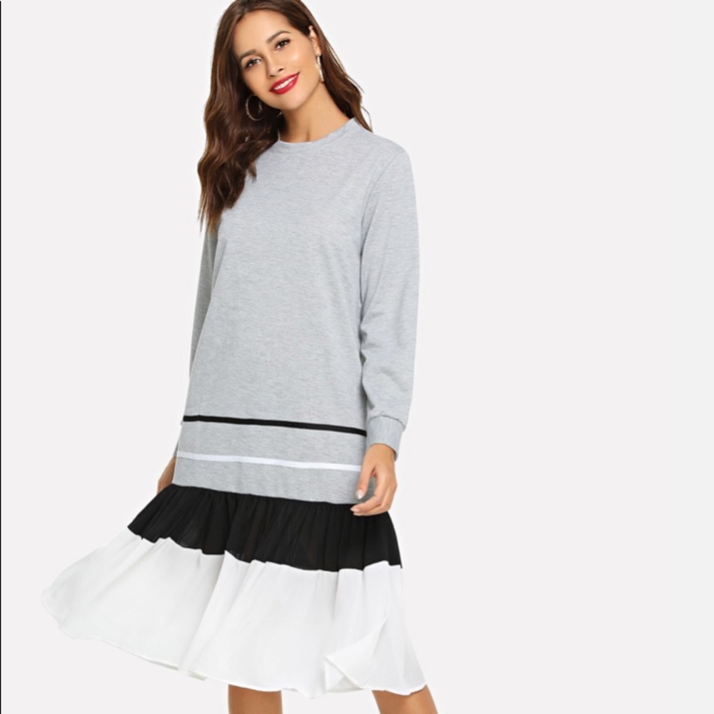 Striped Ruffle Hem Dress  ~L - Picture 2 of 4